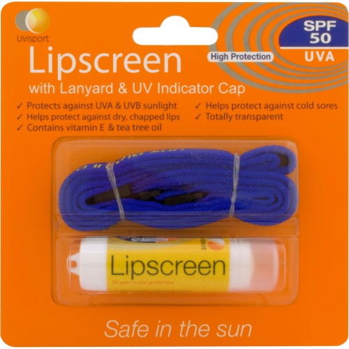 Uvisport SPF50 Lipscreen with Lanyard and UV Indicator Cap